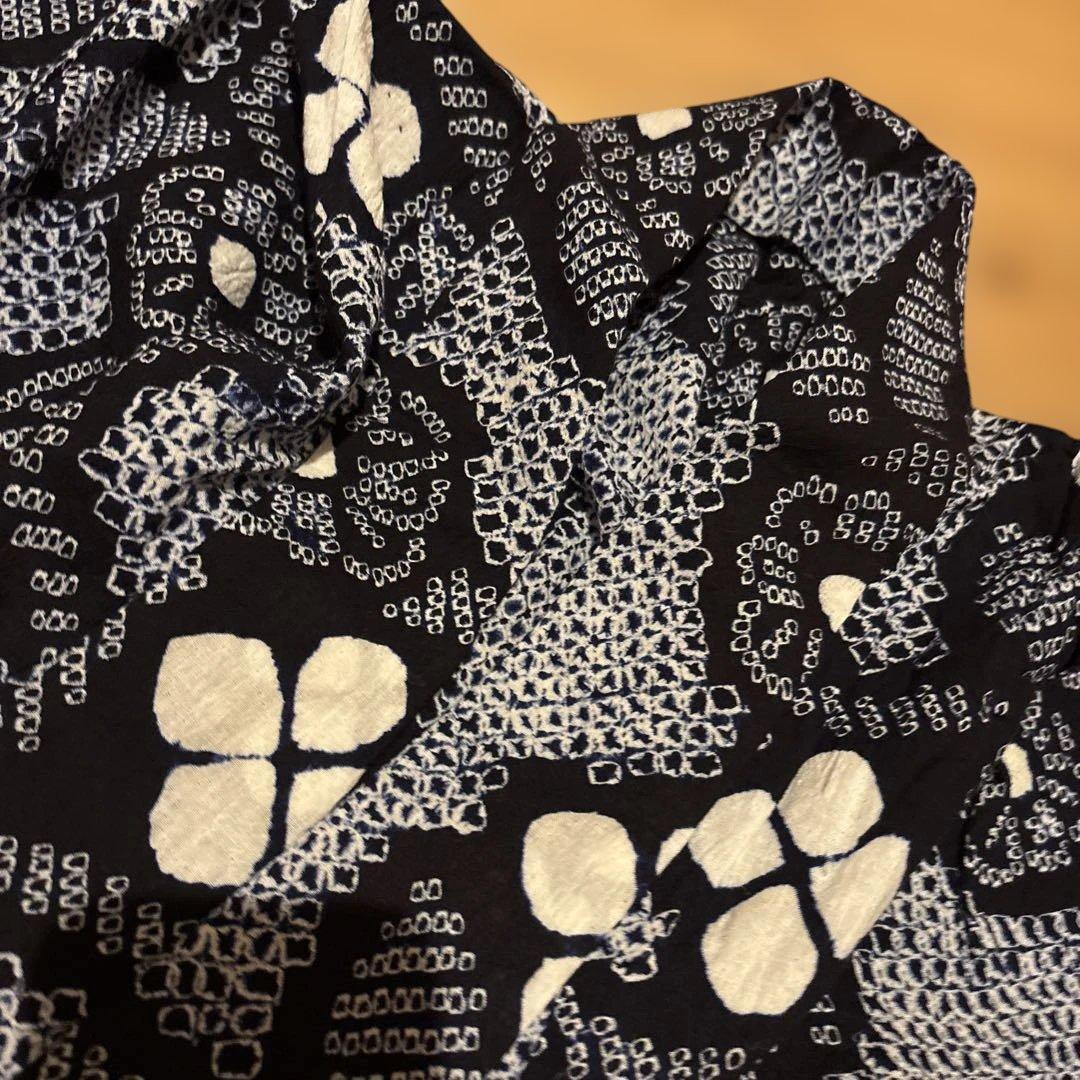 有松鳴海絞り浴衣 花繋ぎ 美品 手縫い 藍染 アンティーク レトロ 絞り