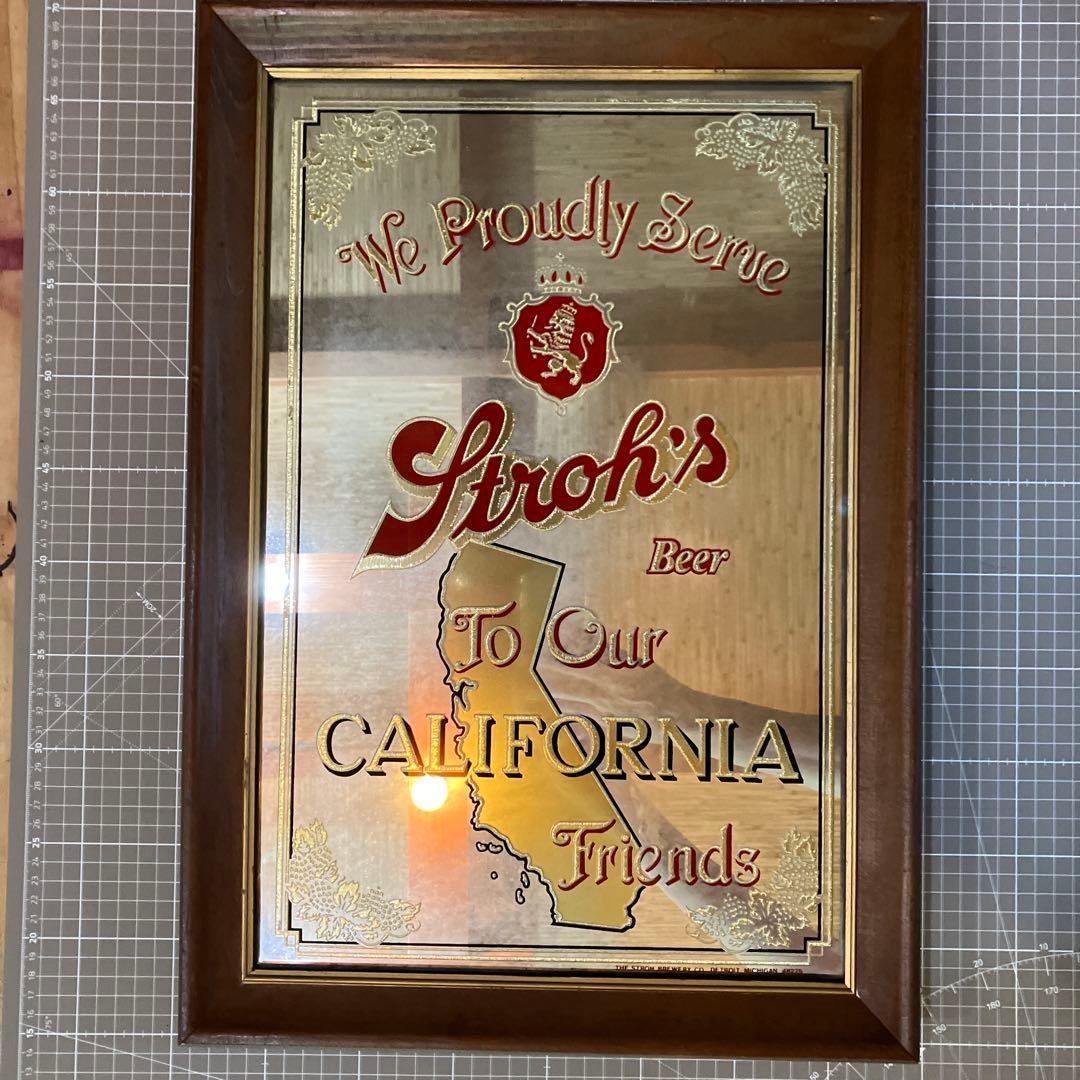 Stroh's ビール　アンティーク パブミラー　カリフォルニアの地図の柄