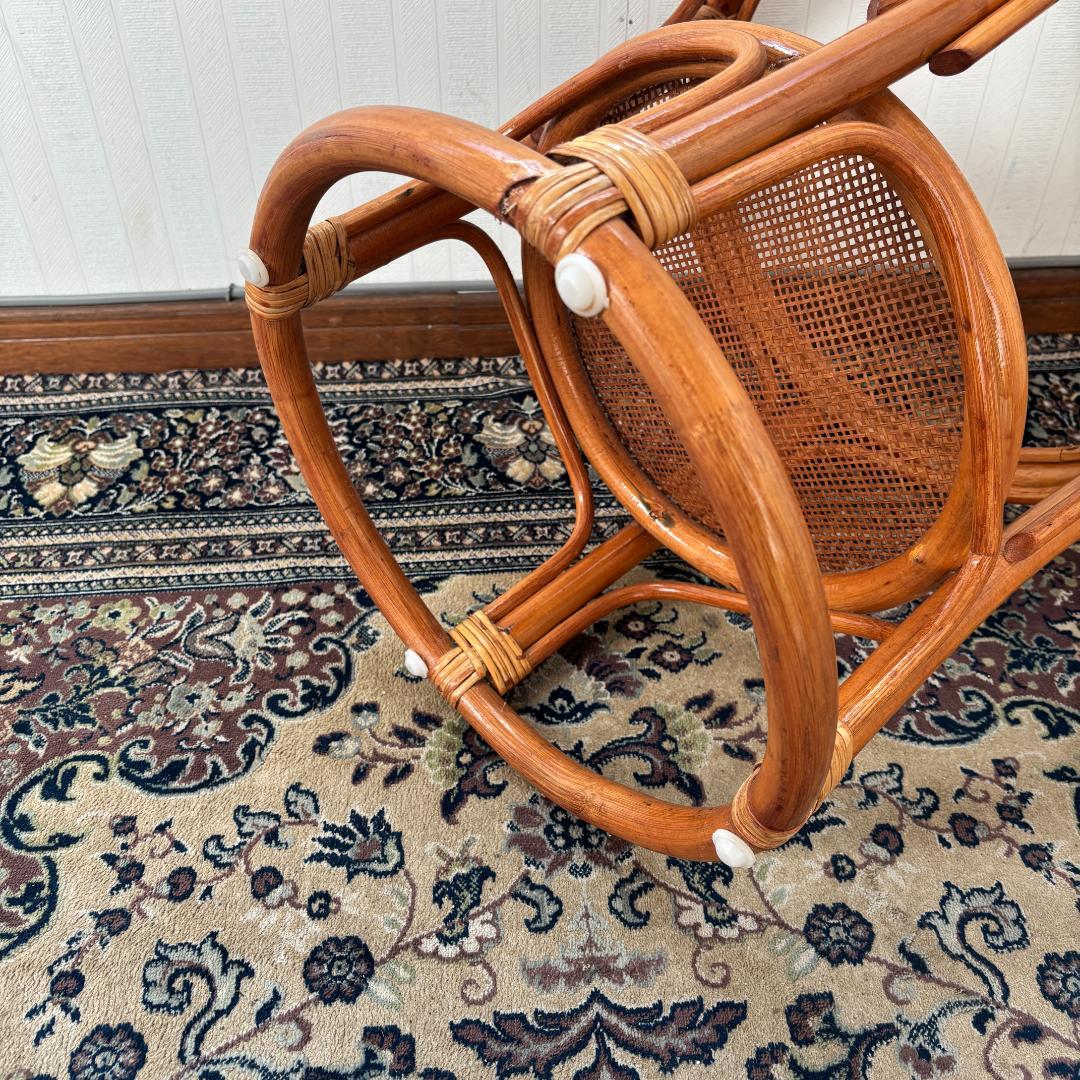 ヴィンテージ ラタン丸型ガラステーブル サイドテーブル 昭和レトロ リゾート家具