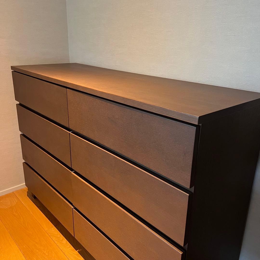無印良品 木製チェスト 4段ワイド タモ材突板 ダークブラウン
