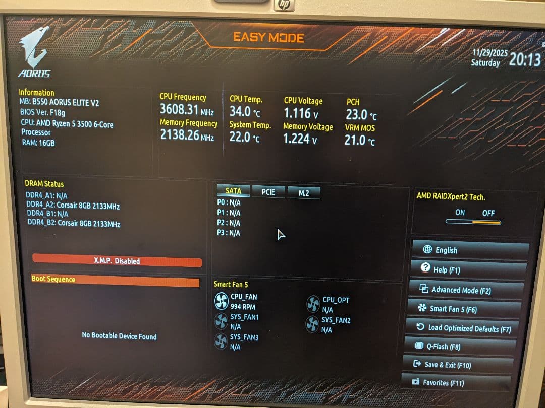 【動作保証】B550 AORUS ELITE V2 + Ryzen5 3500