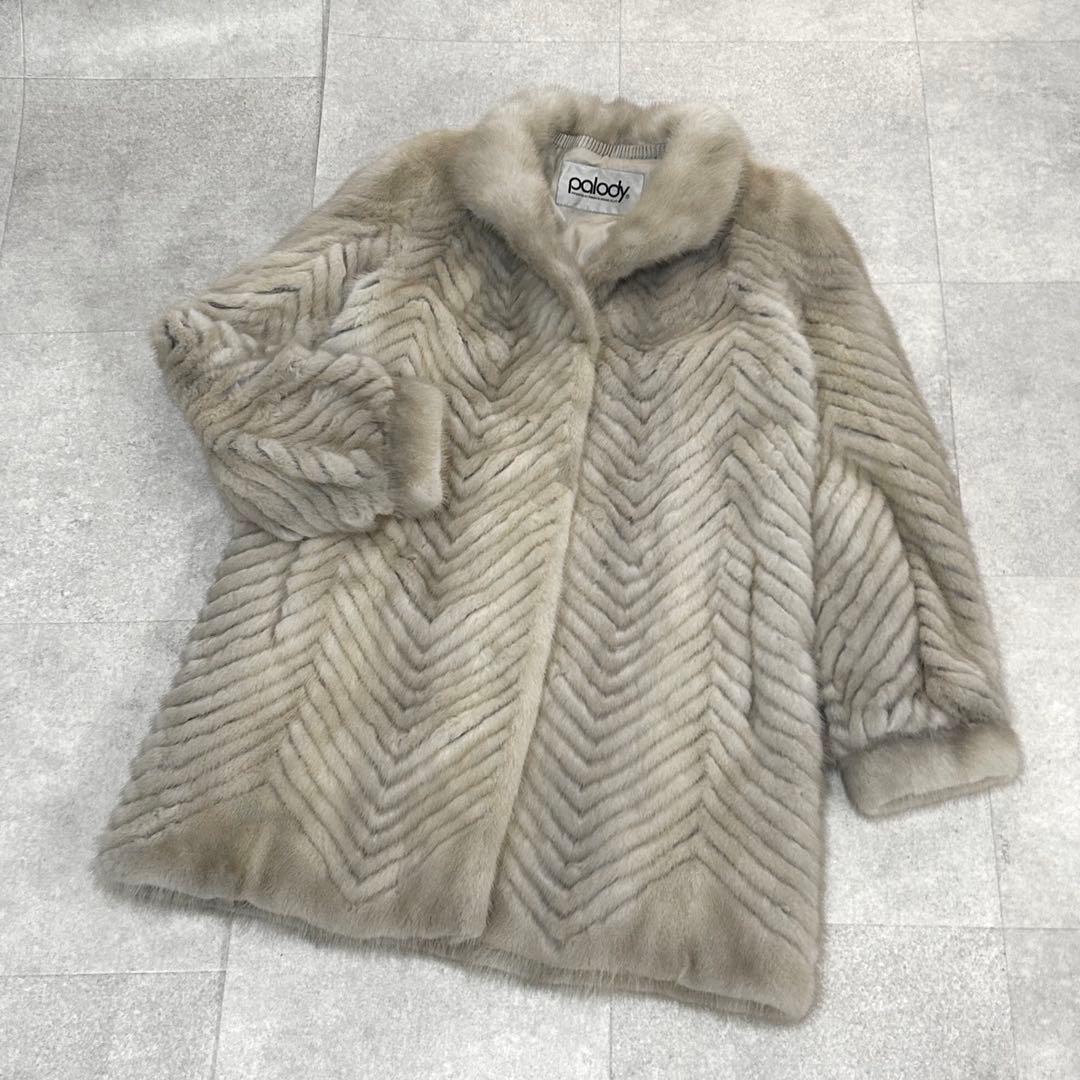 サファイアミンク　ギザミ　リアルファー　毛皮　コート　ミドル丈　デザイン◎ L