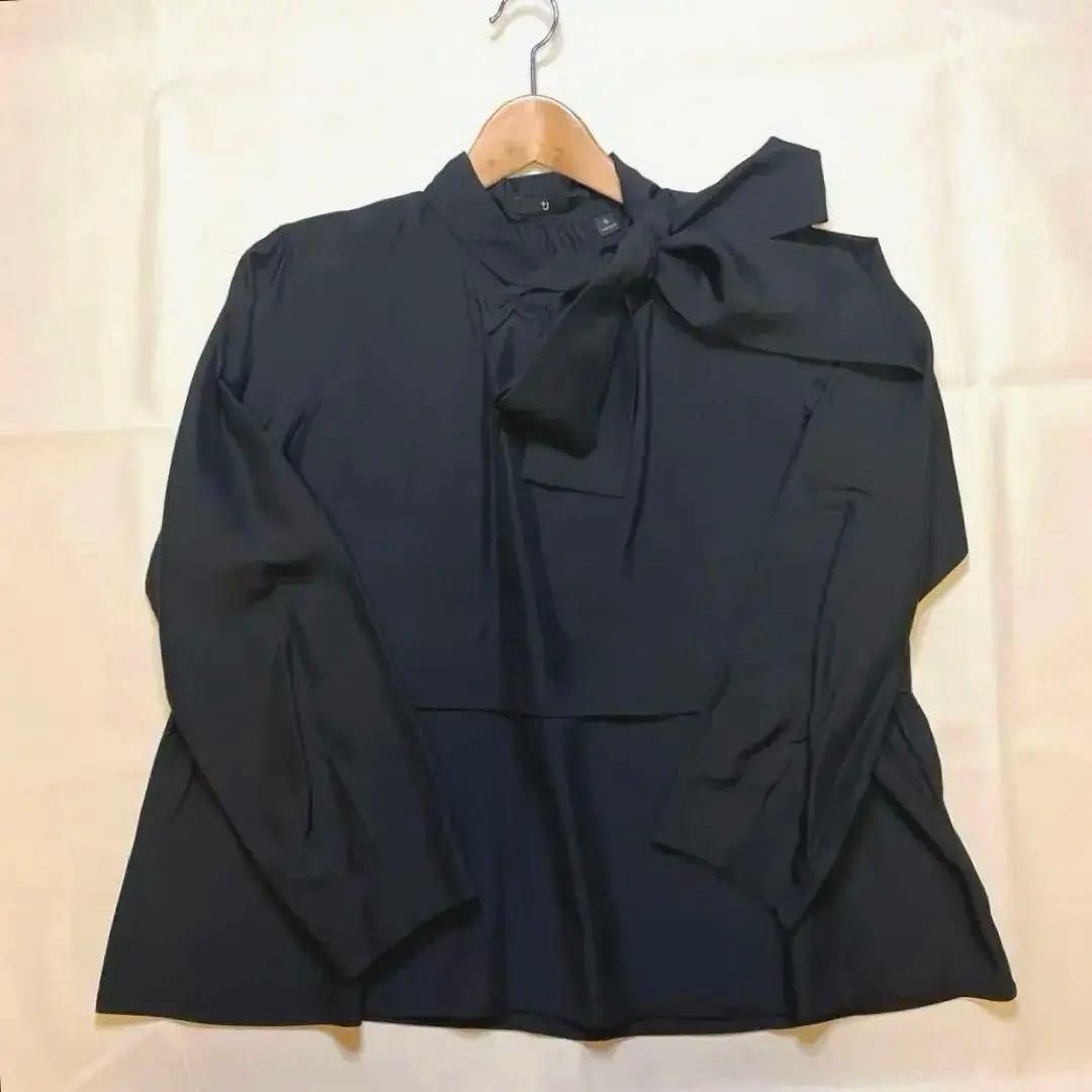 ユニクロ×ジルサンダー　+J ボウタイ付きブラックブラウス S シルク100％