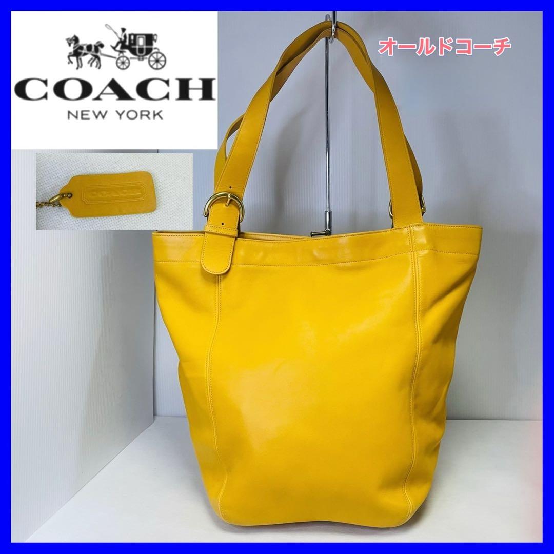 オールドCOACH コーチ　トートバッグ 黄色　レザー　ロゴチャーム付き
