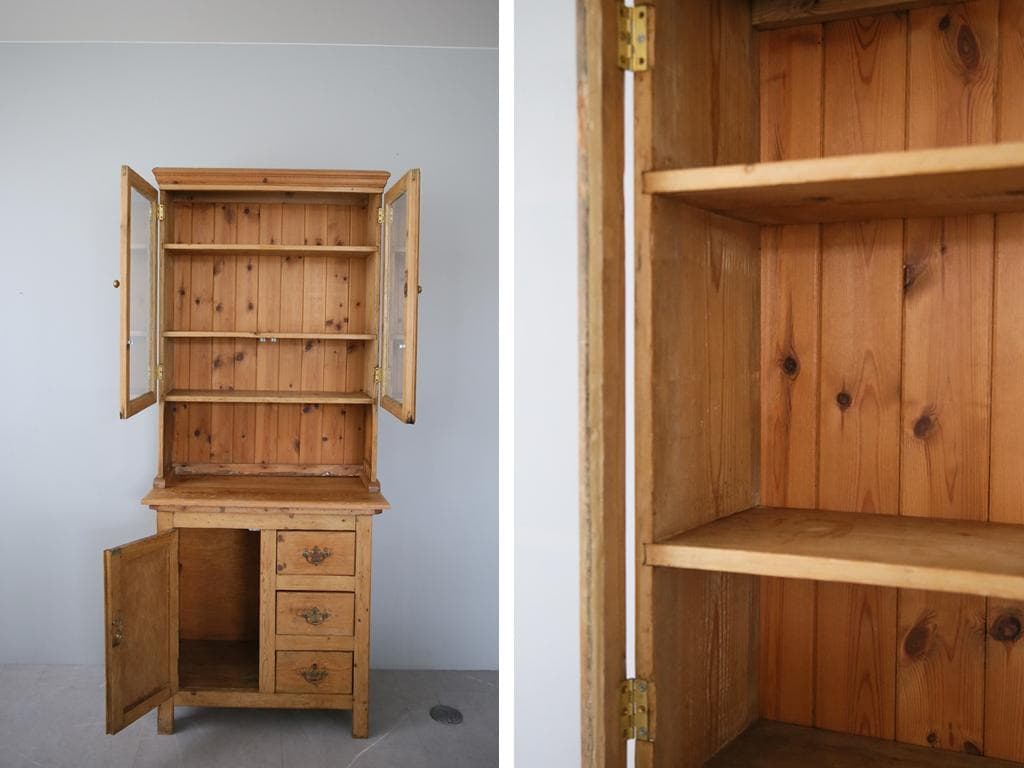 英国アンティーク古木キッチンキャビネット/木製食器棚/本棚/飾り棚(88-178