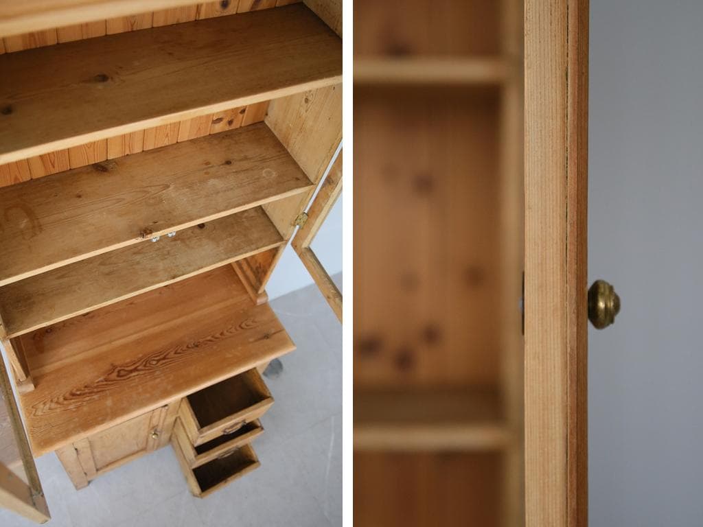 英国アンティーク古木キッチンキャビネット/木製食器棚/本棚/飾り棚(88-178