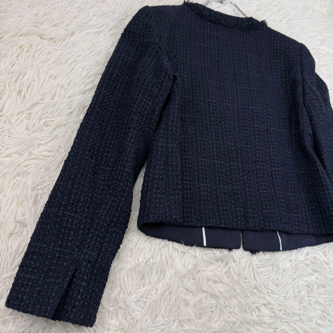 美品 アナイ ミックスツィードノーカラージャケット 濃紺 36 ANAYI
