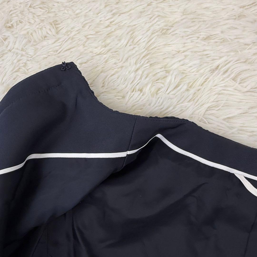 美品 アナイ ミックスツィードノーカラージャケット 濃紺 36 ANAYI