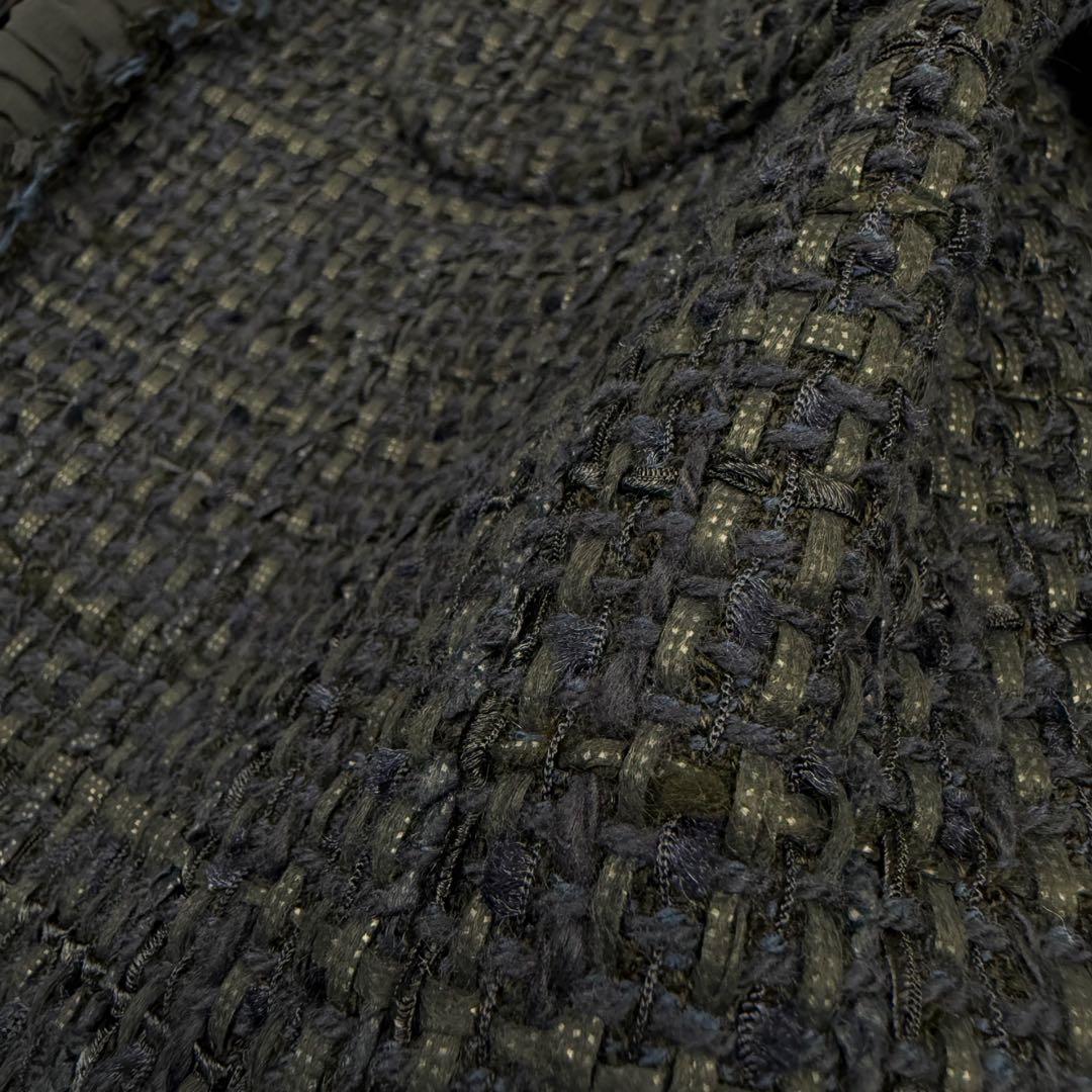 美品 アナイ ミックスツィードノーカラージャケット 濃紺 36 ANAYI