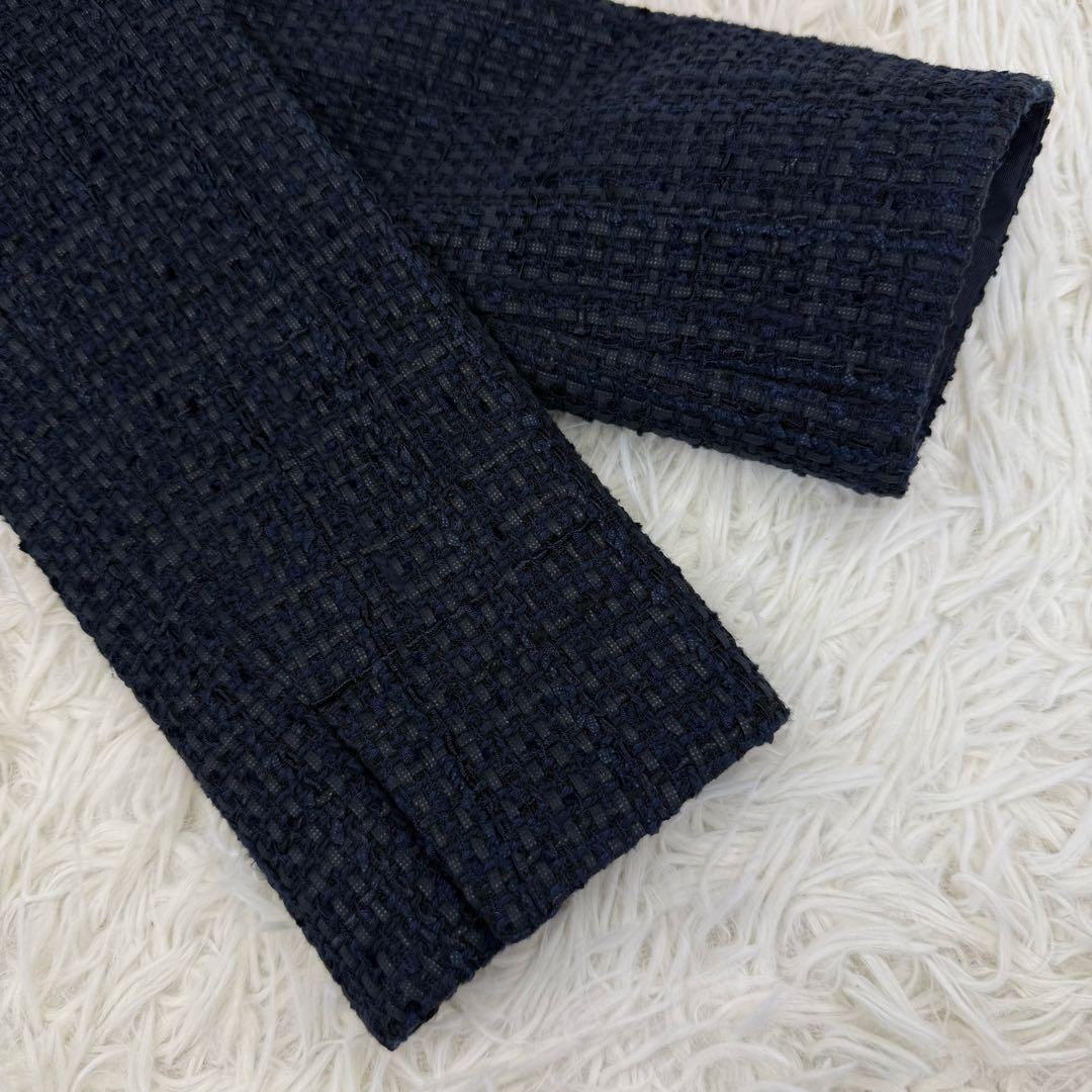 美品 アナイ ミックスツィードノーカラージャケット 濃紺 36 ANAYI