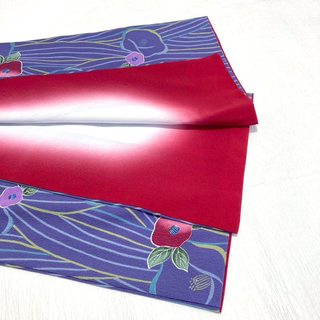 【美品✨】東レシルック　洗える着物　小紋　椿柄　青みの紫色　花文　紫系　袷　L2