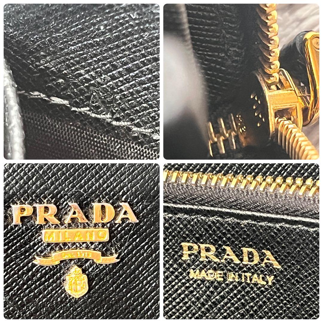 美品✨PRADA サフィアーノ　フィオッコ　メタルロゴ　ラウンドファスナー　黒