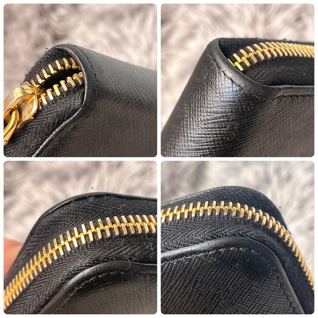 美品✨PRADA サフィアーノ　フィオッコ　メタルロゴ　ラウンドファスナー　黒