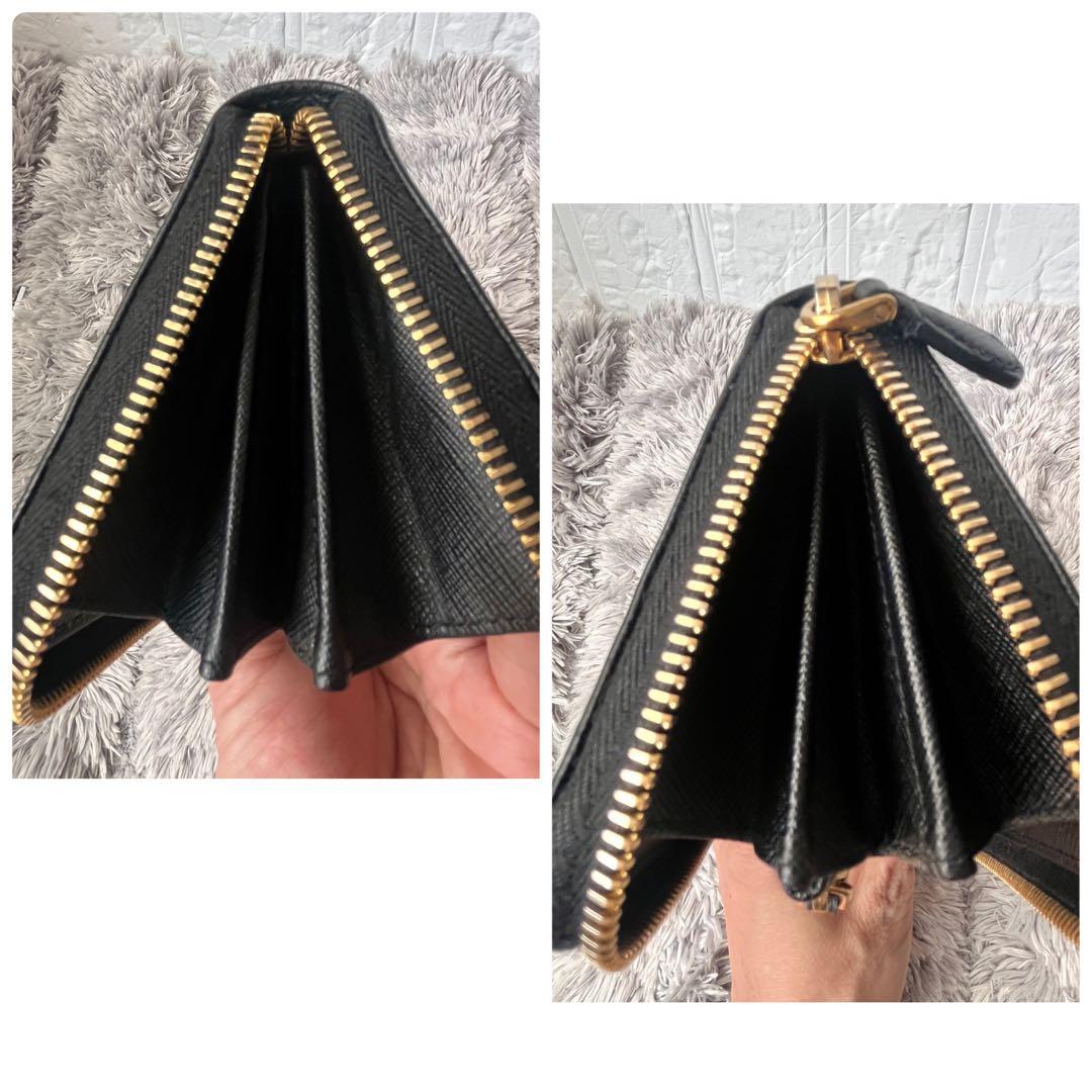 美品✨PRADA サフィアーノ　フィオッコ　メタルロゴ　ラウンドファスナー　黒