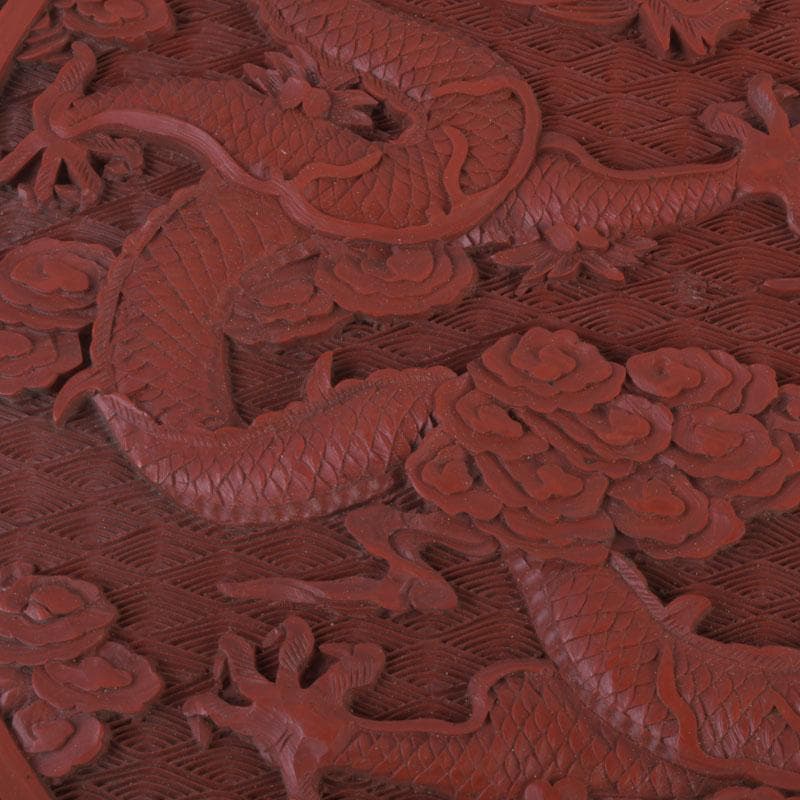 中国　剔紅　堆朱　雲龍文盤　輪花皿　飾皿　皿立付　M　9776