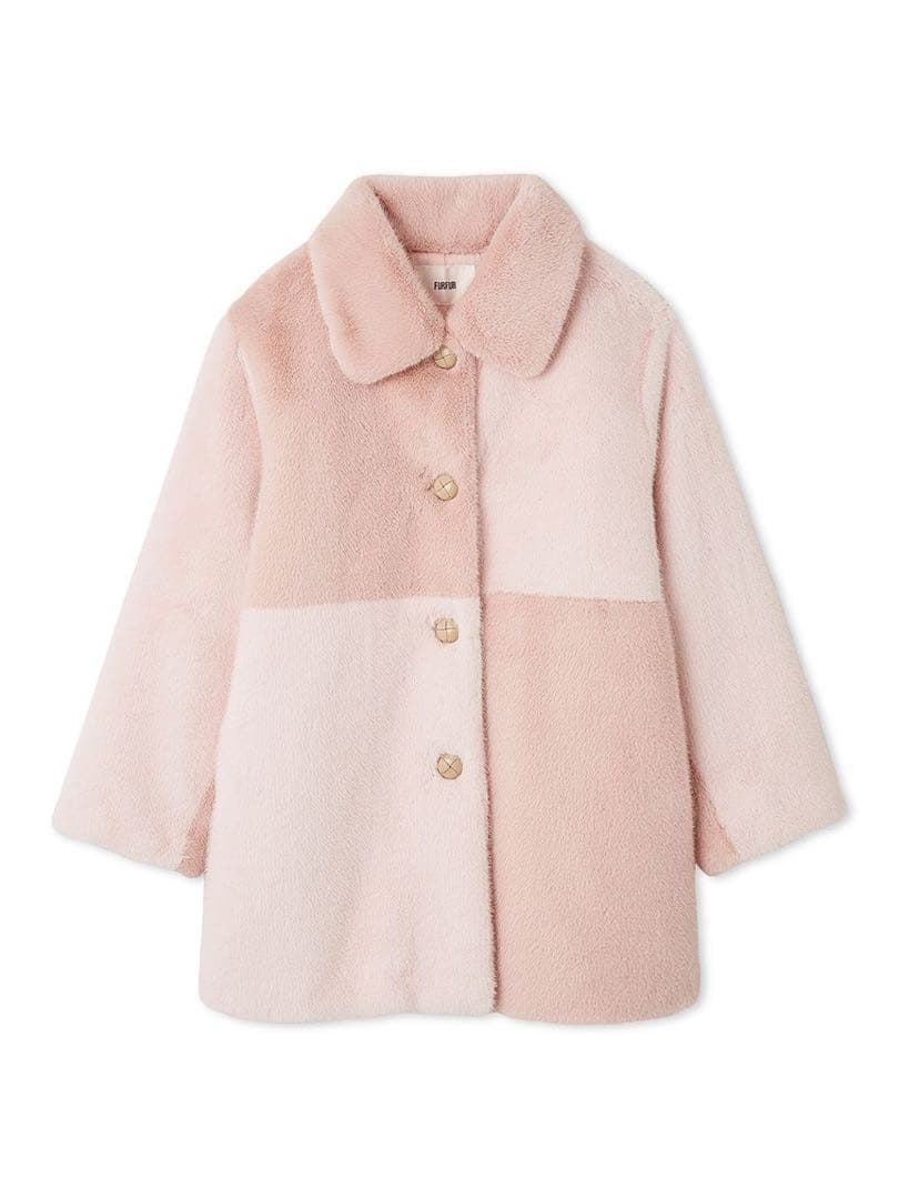 【ましゅ様】 FUR FUR パッチワークエコファーミドルコート　ピンク