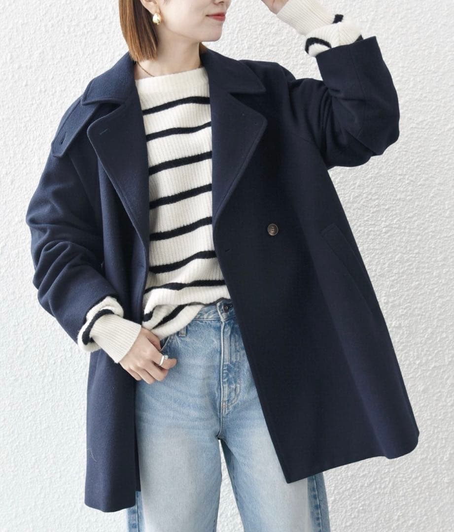 お値下げ中　美品SHIPS any スタンドダブルカラーコート　ネイビー　36