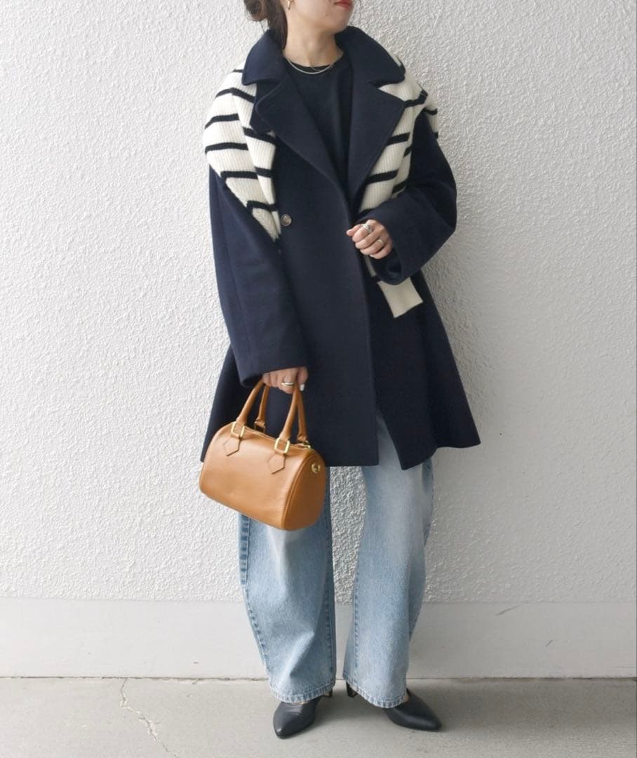 お値下げ中　美品SHIPS any スタンドダブルカラーコート　ネイビー　36