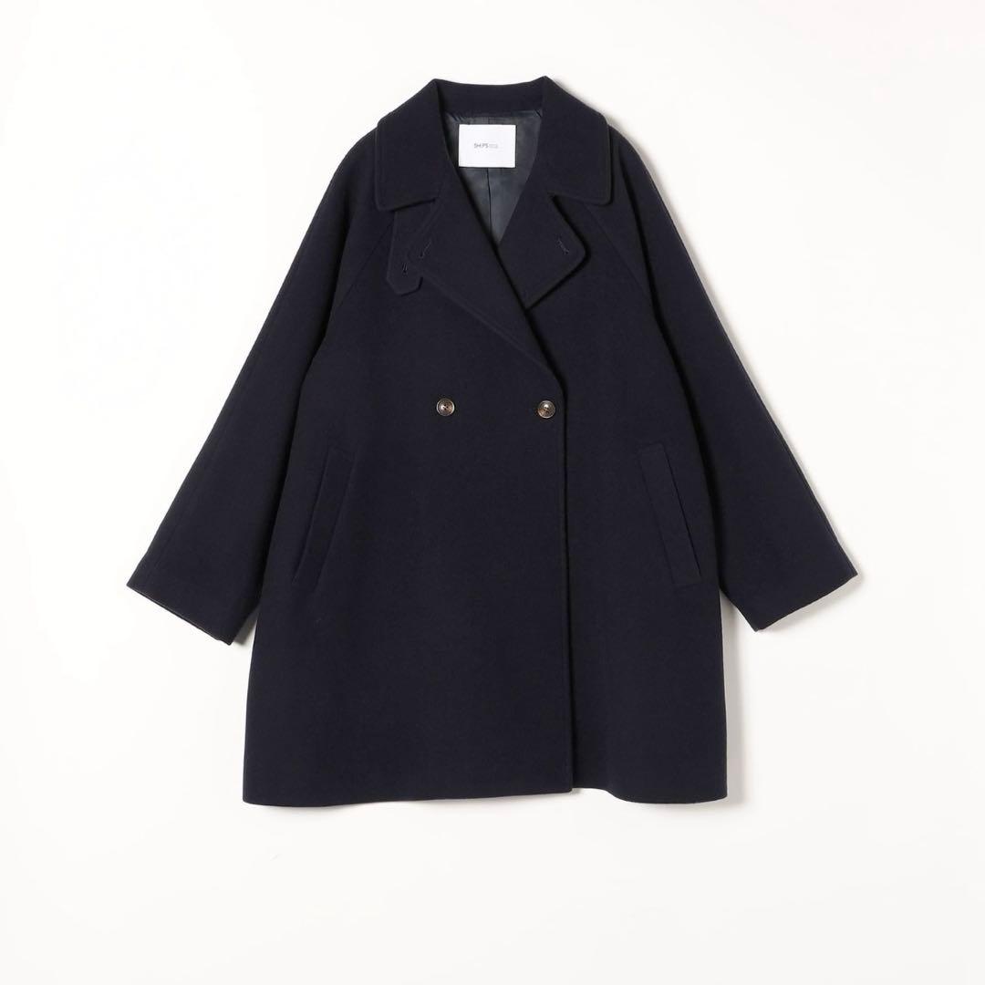 お値下げ中　美品SHIPS any スタンドダブルカラーコート　ネイビー　36