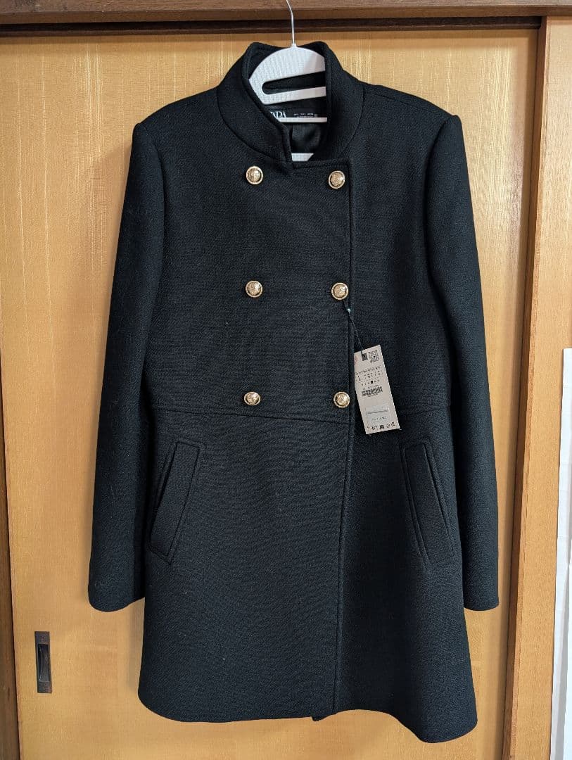 ZARA 新品 ウールダブルブレストコートゴールドボタン L