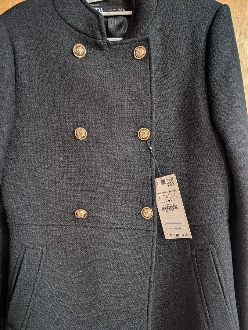 ZARA 新品 ウールダブルブレストコートゴールドボタン L