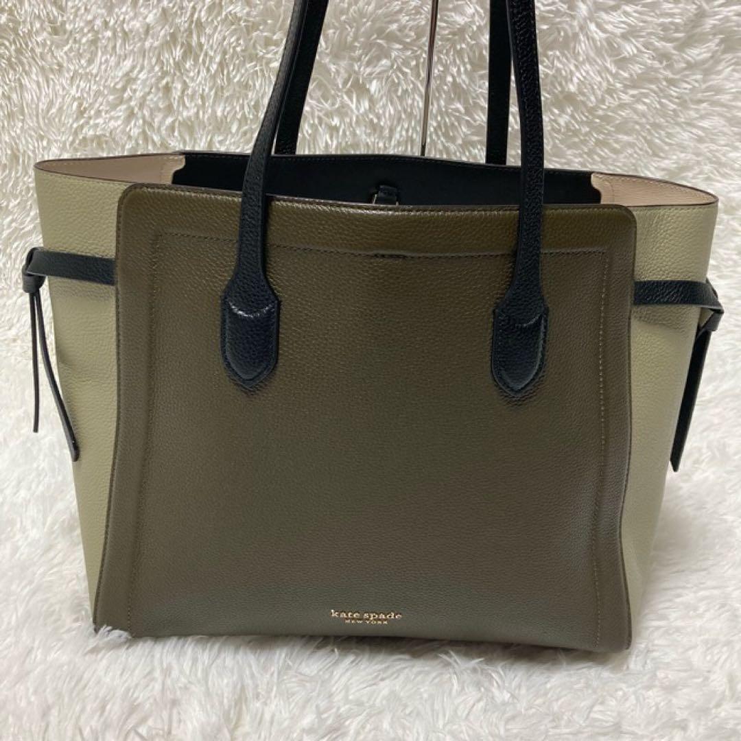 極美品Kate spade大容量A4OKノットラージバッグ　カーキxグレージュ
