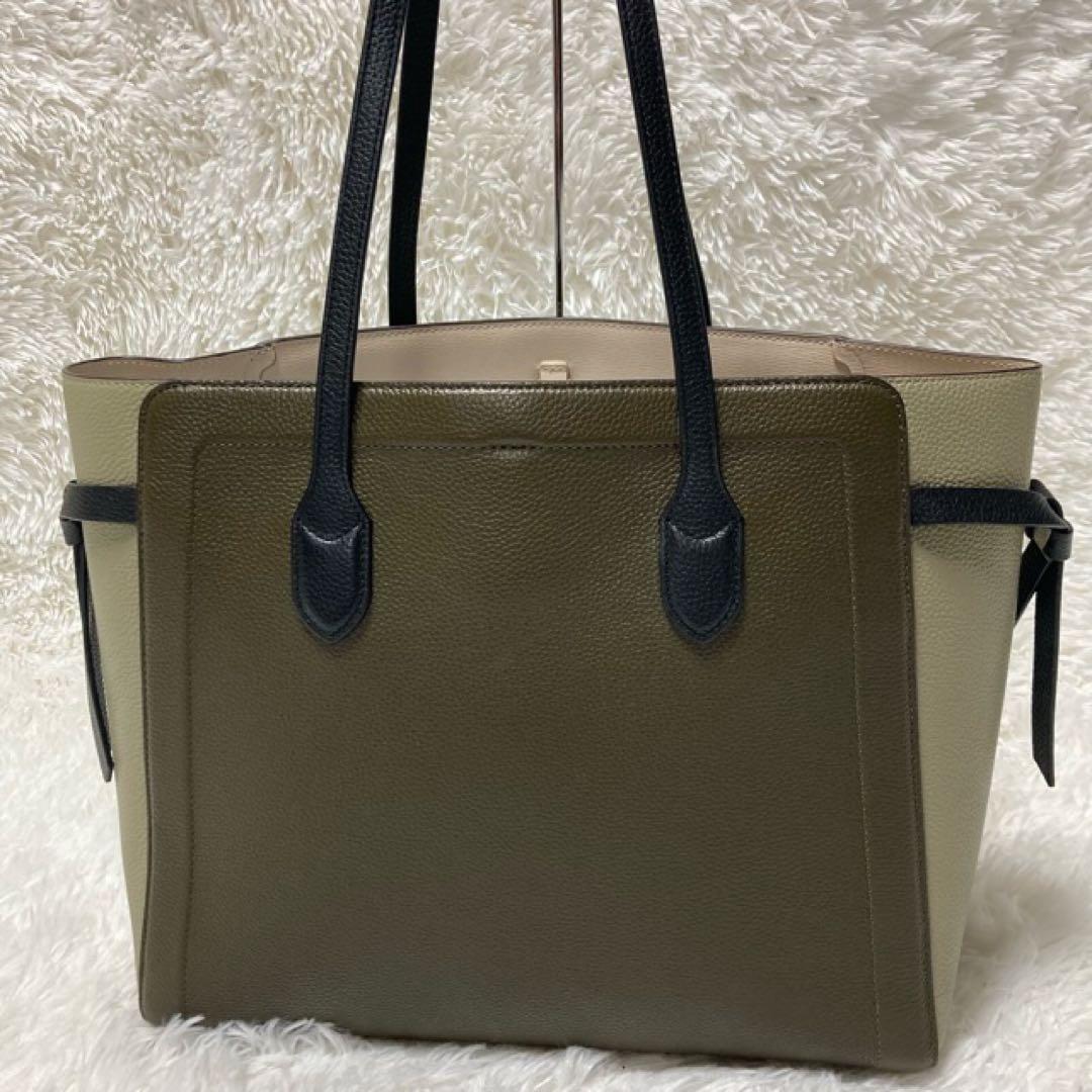 極美品Kate spade大容量A4OKノットラージバッグ　カーキxグレージュ