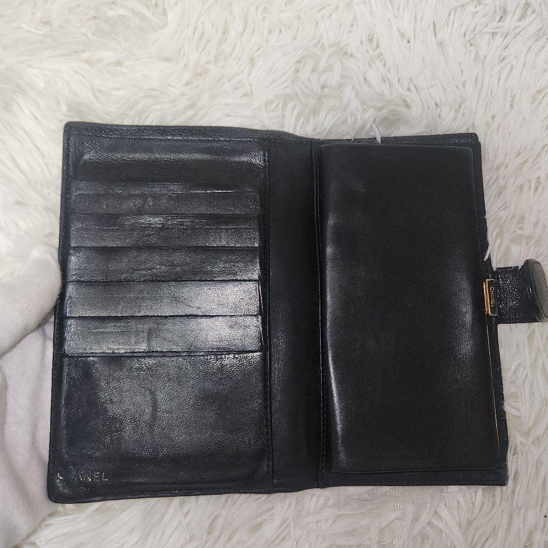 CHANEL シャネル キャビアスキン がま口　長財布　黒