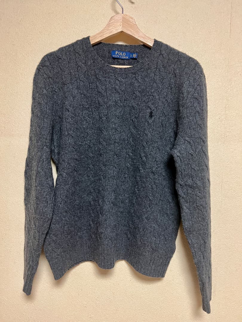 Polo ラルフローレン ダークグレー ケーブル編みニット メンズ　L