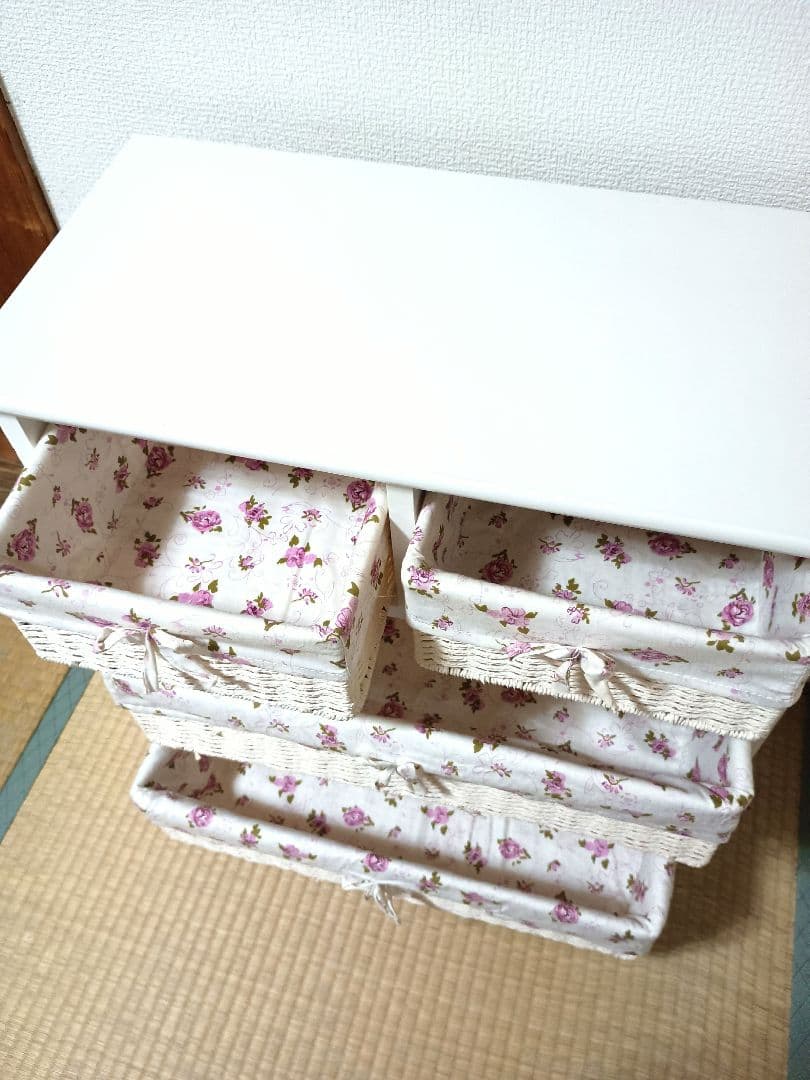 白家具　花柄　チェスト　バスケット　収納　籠