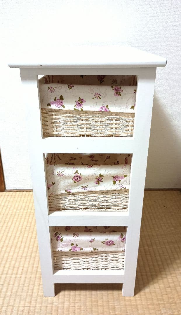 白家具　花柄　チェスト　バスケット　収納　籠