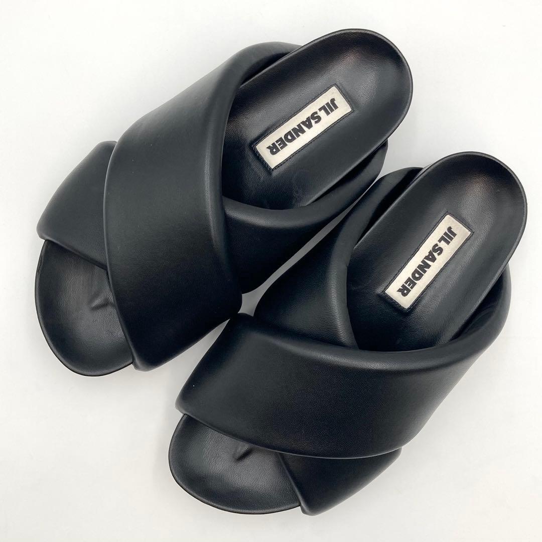 se✨ JIL SANDER クロスストラップサンダル 黒 レザー 37