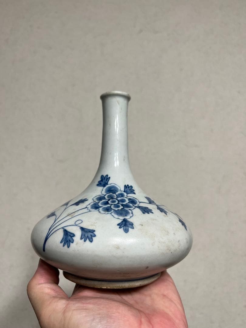 李朝 白磁 染付 分院 牡丹紋 朝鮮王朝 官窯 酒器 徳利 花入 骨董 古美術