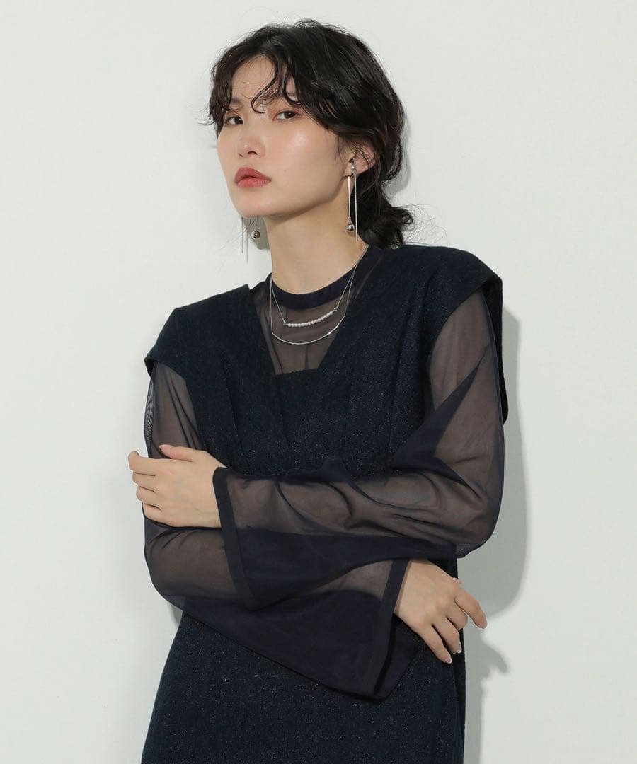 kana 【美品】ジャガード ワンピース チュール トップス 2点セット S