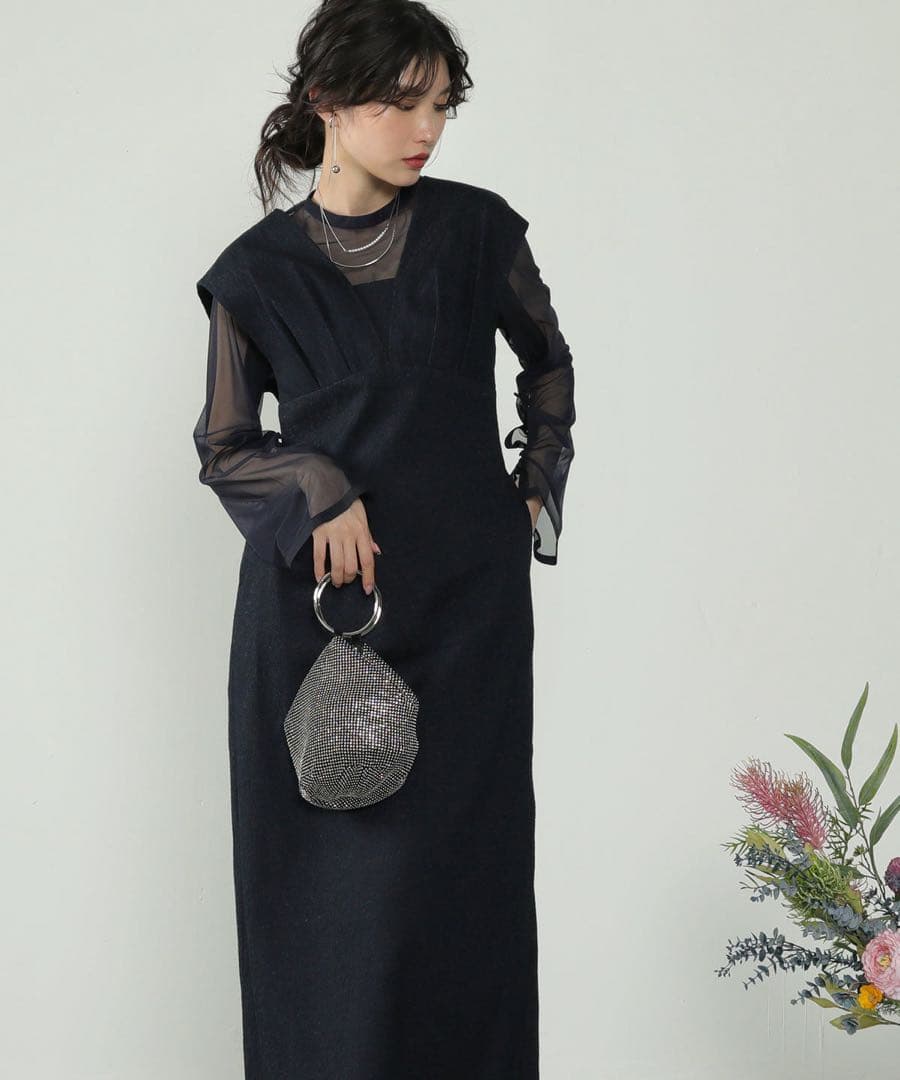 kana 【美品】ジャガード ワンピース チュール トップス 2点セット S