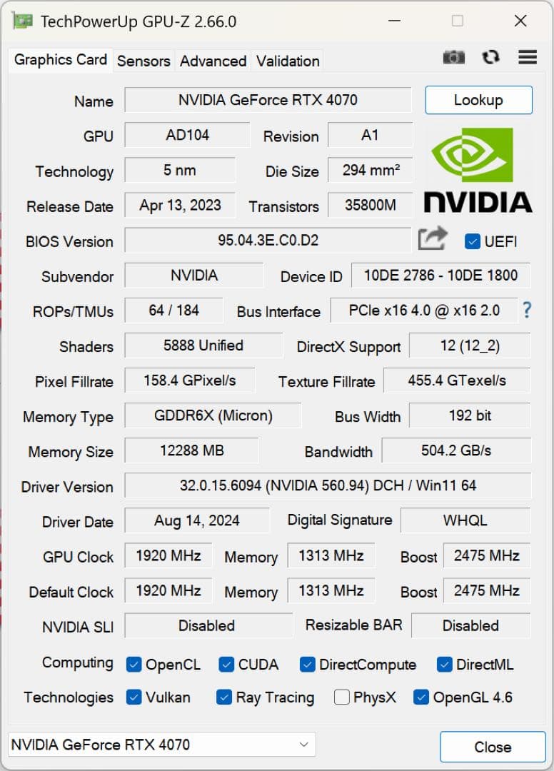 玄人志向 NVIDIA GeForce RTX4070 GDDR6 12GB