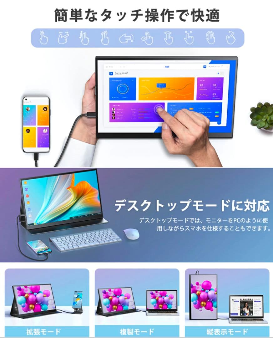 【ほぼ未使用】UPERFECT 14インチ タッチモニター（箱＆付属品付き）