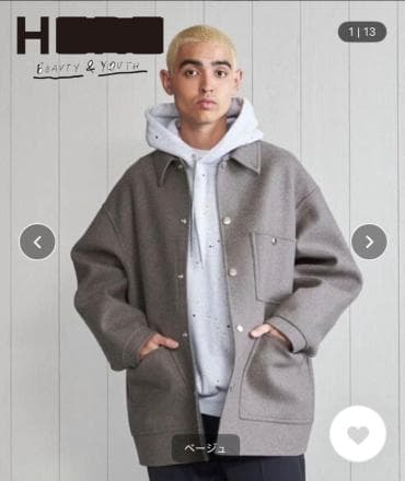 H BEAUTY&YOUTHウールカシミヤメルトンカバーオール ベージュOVY