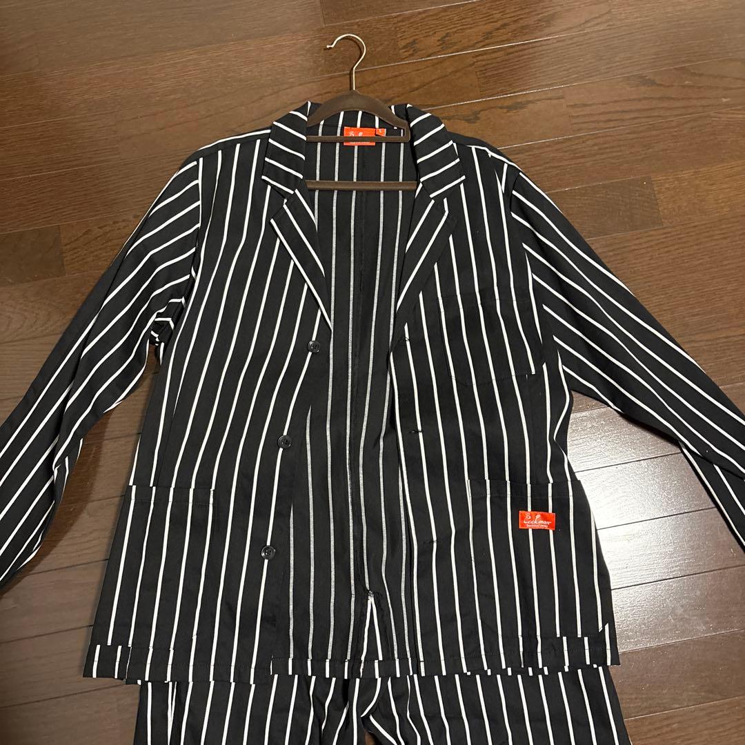 【美品】Cookman クックマン セットアップ ストライプ Lブラック 黒
