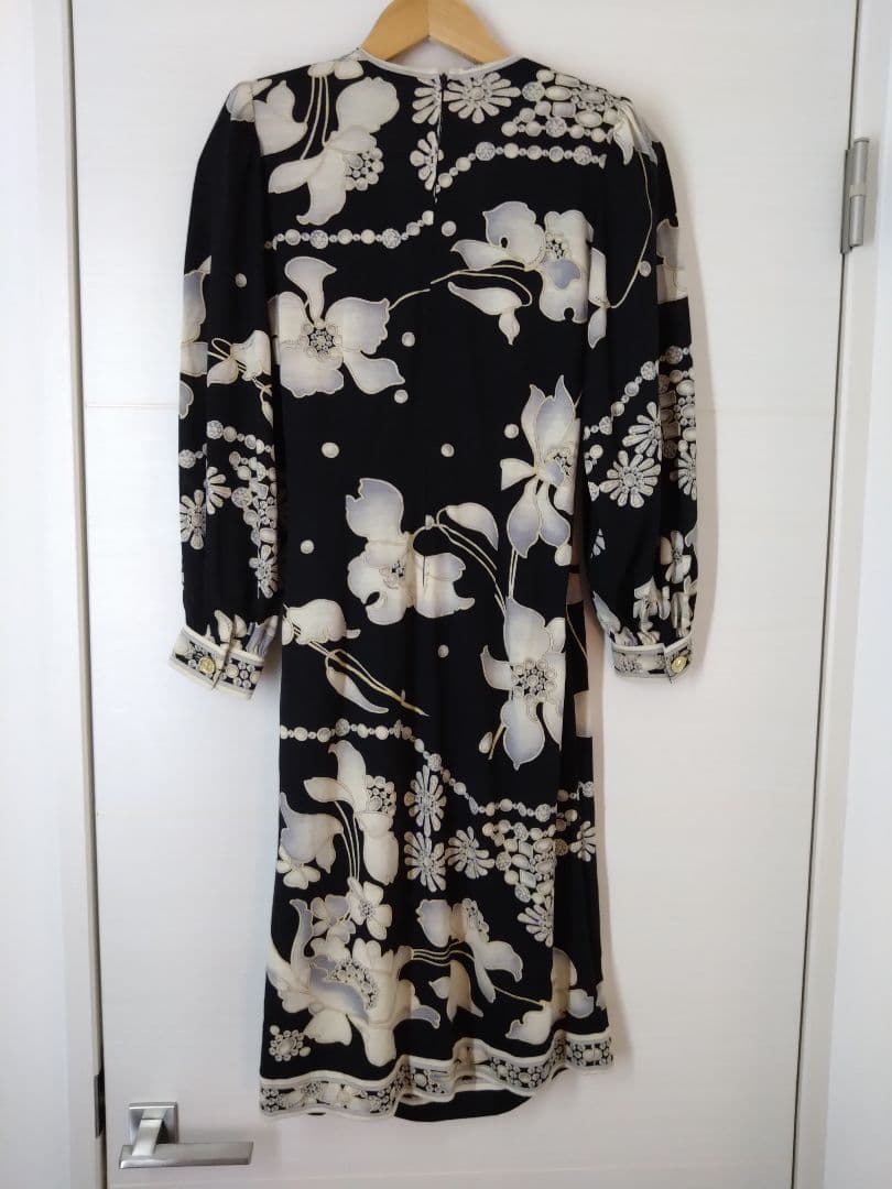 レオナール シルク混 花柄 レース カシュクール 長袖 ワンピース L