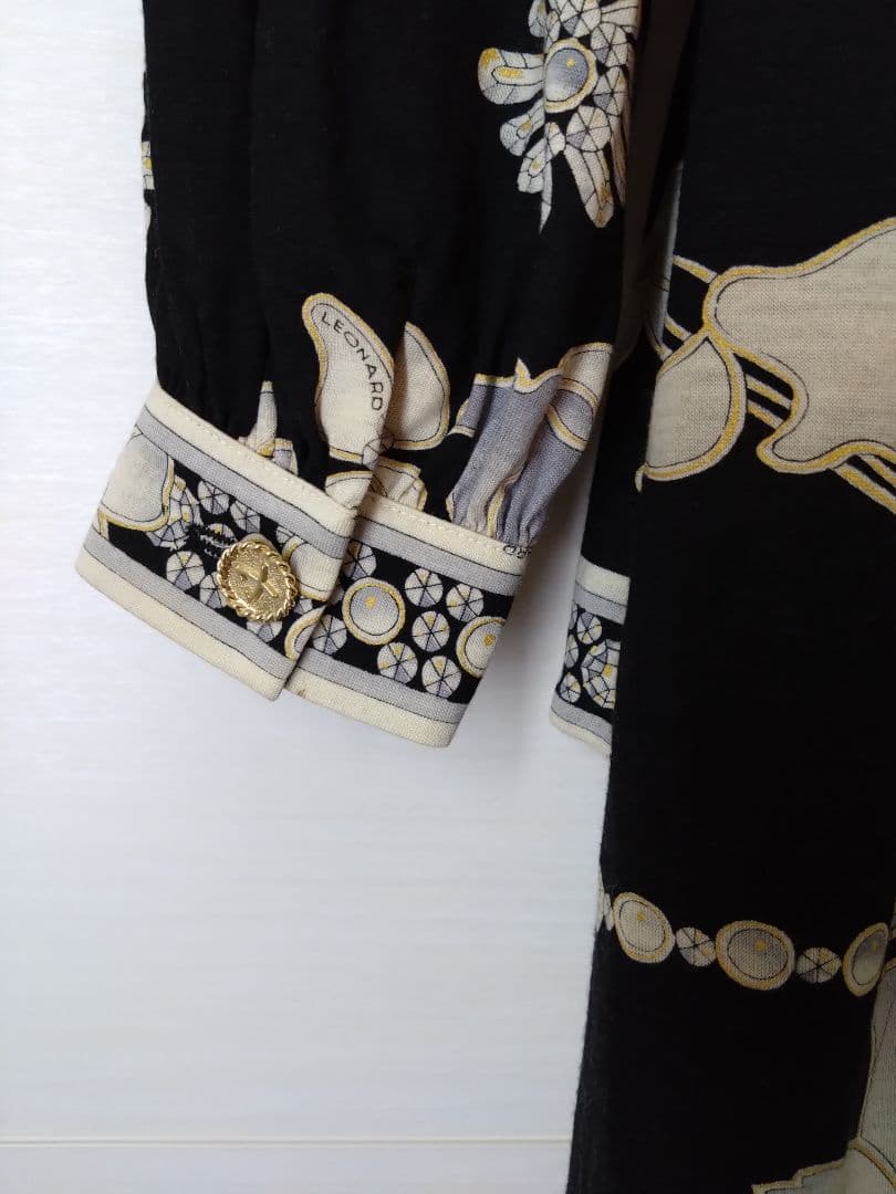 レオナール シルク混 花柄 レース カシュクール 長袖 ワンピース L