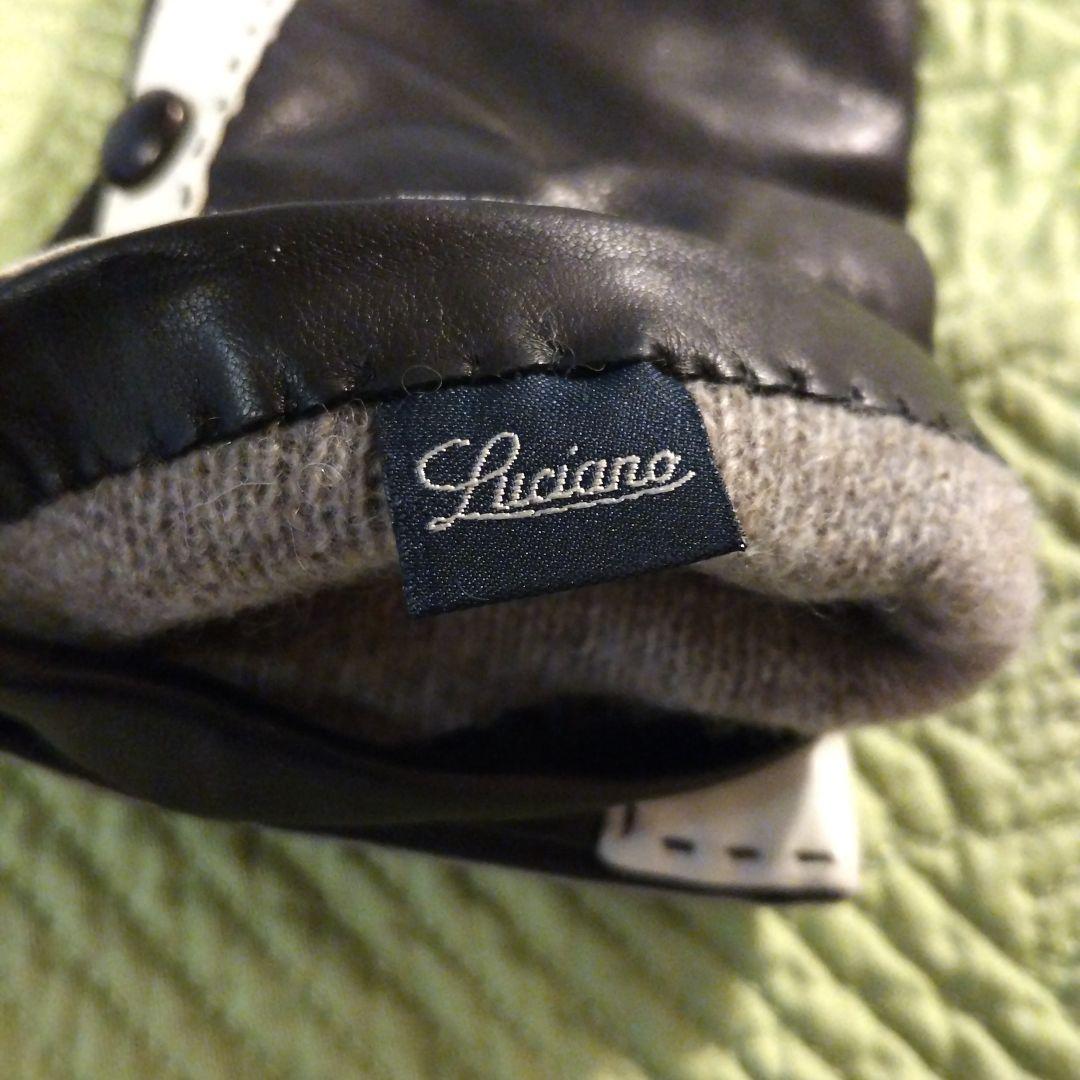 イタリア製 黒レザー手袋 カシミヤライニング 7 3/4サイズ