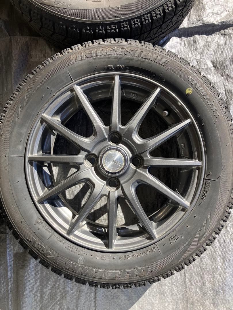 ①ブリジストン⭐︎155/65R14⭐︎冬⭐︎タイヤホイール2本セット