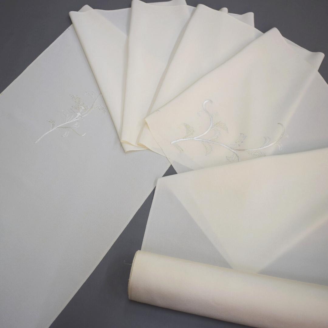 M02-1 新品保管品 正絹 中国汕頭刺繍 白生地 付下げ 着尺反物 唐花