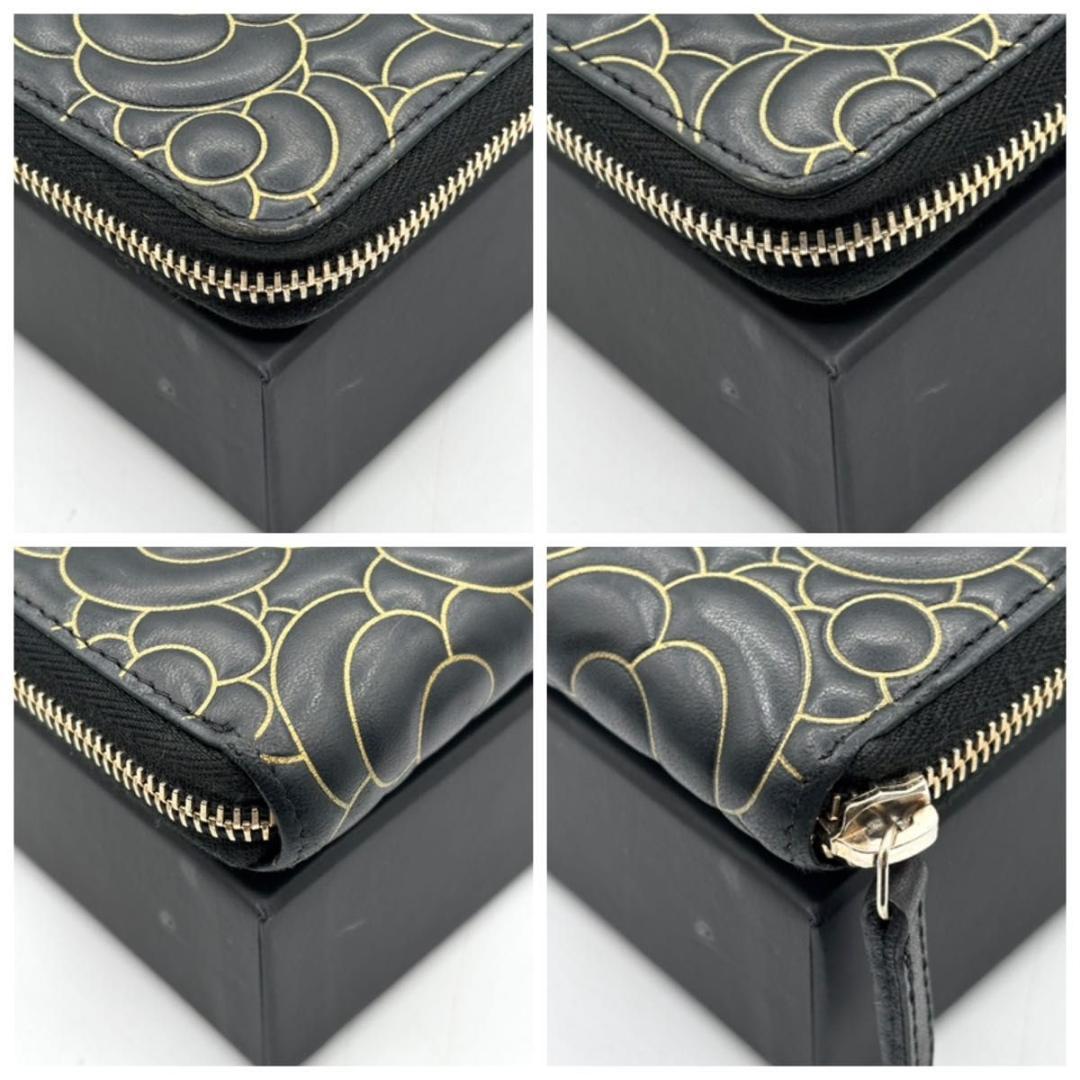 希少 シャネル 箱袋付き カメリア ラウンドファスナー 長財布 黒 ゴールド