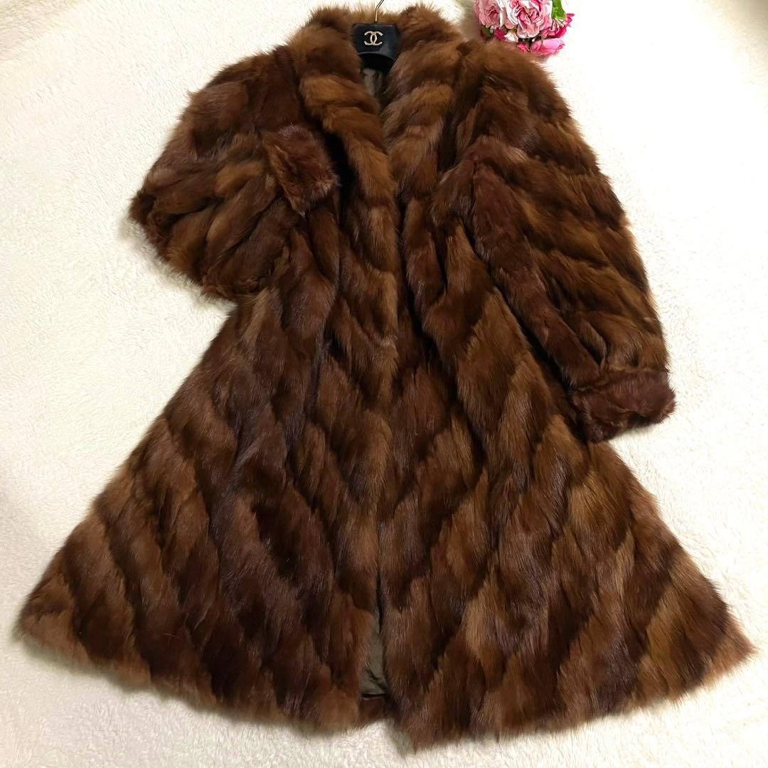 【極美品】 セーブルファー 本毛皮 ロングコート サイズM相当 ボリューム◎