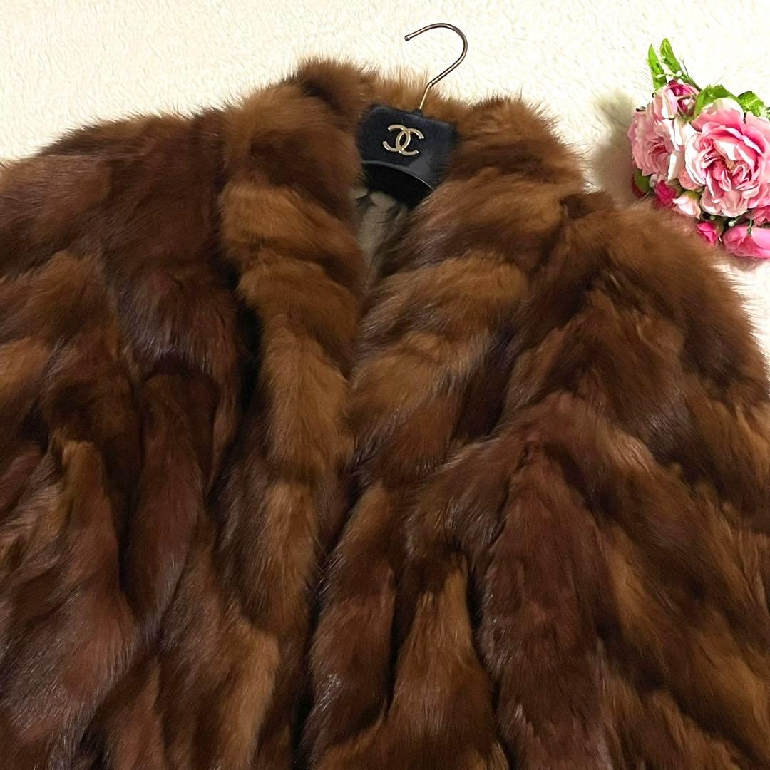 【極美品】 セーブルファー 本毛皮 ロングコート サイズM相当 ボリューム◎