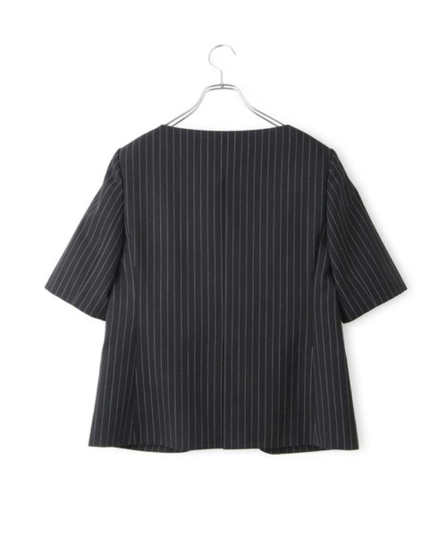 EMOELLE ストライプ ノーカラージャケット ネイビー