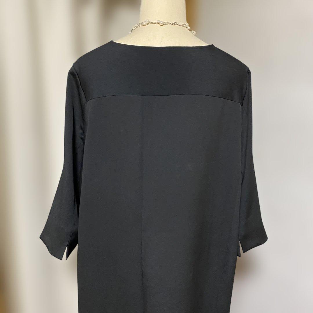 《LL 125cm》黒留袖リメイク ヨーク切り替え 七分袖 ワンピース