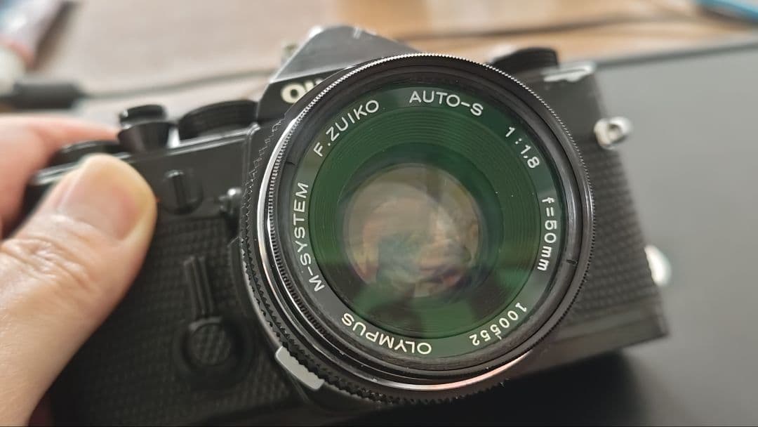 オリンパス OM-1プリズム、露出計OK 希少M-System銘50/1.8付き